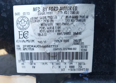 2013 Ford Edge Sel from USA, damaged, VIN 2FMDK4JC0DBB87753